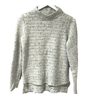 Design History Sweater Womens L Winter White Black Speckled Mock Turtle Long Slv